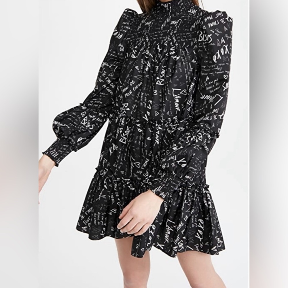 NEW Cinq à Sept Black and White Long Sleeve Love Note RIKA Dress. Size: 4. NWOT
